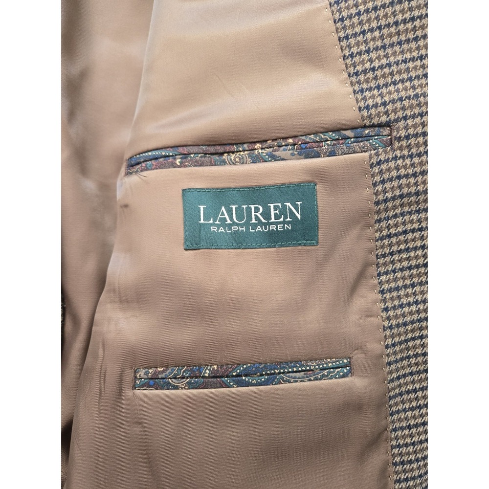 Lauren Ralph Lauren Blazer Mens‎ 42L Brown Houndstooth 2 Button 100% Wool Sport